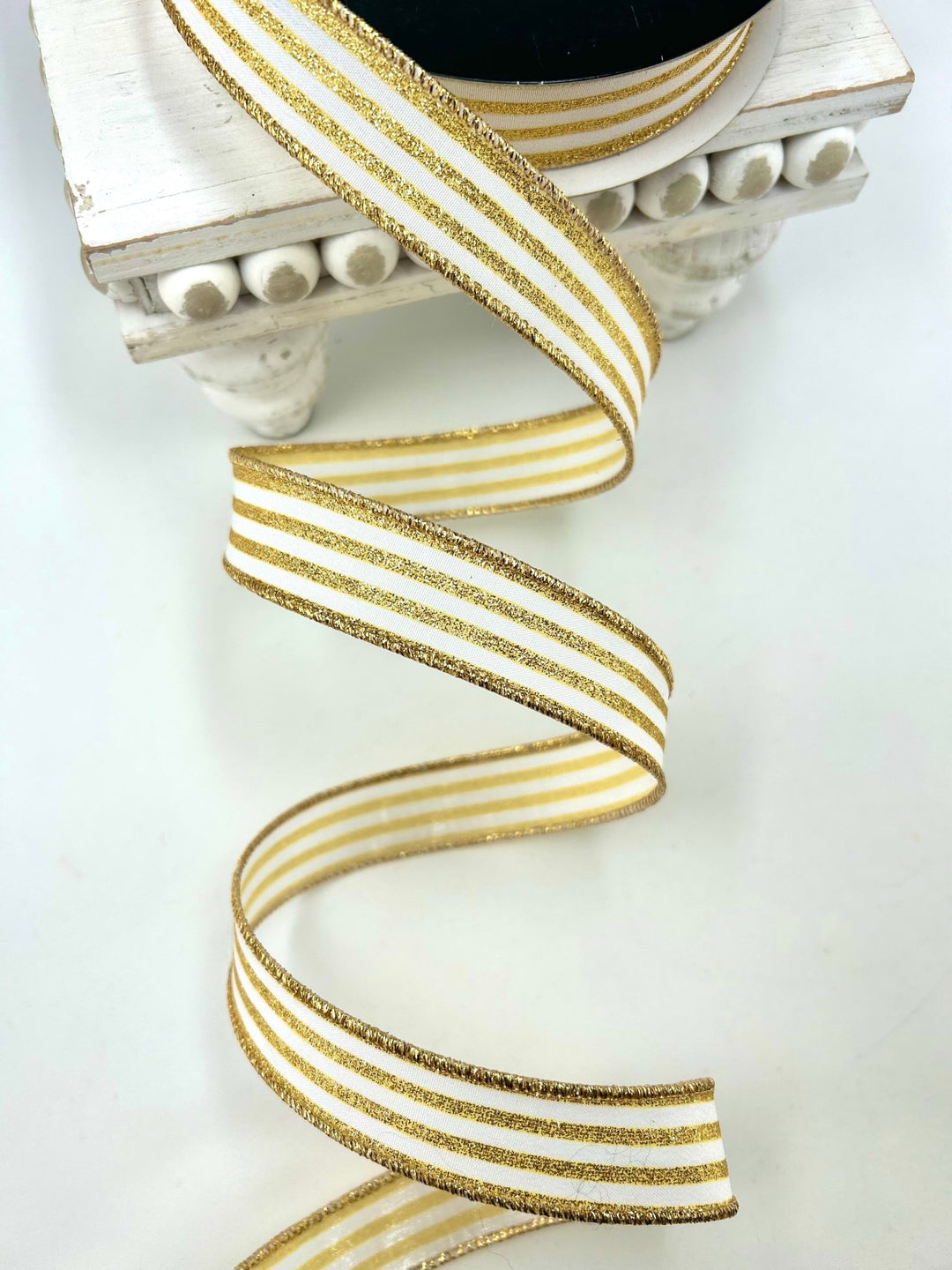 Farrisilk Gold Mini Glitter Stripes Wired Ribbon - 1" - Greenery MarketWired RibbonRS349-50