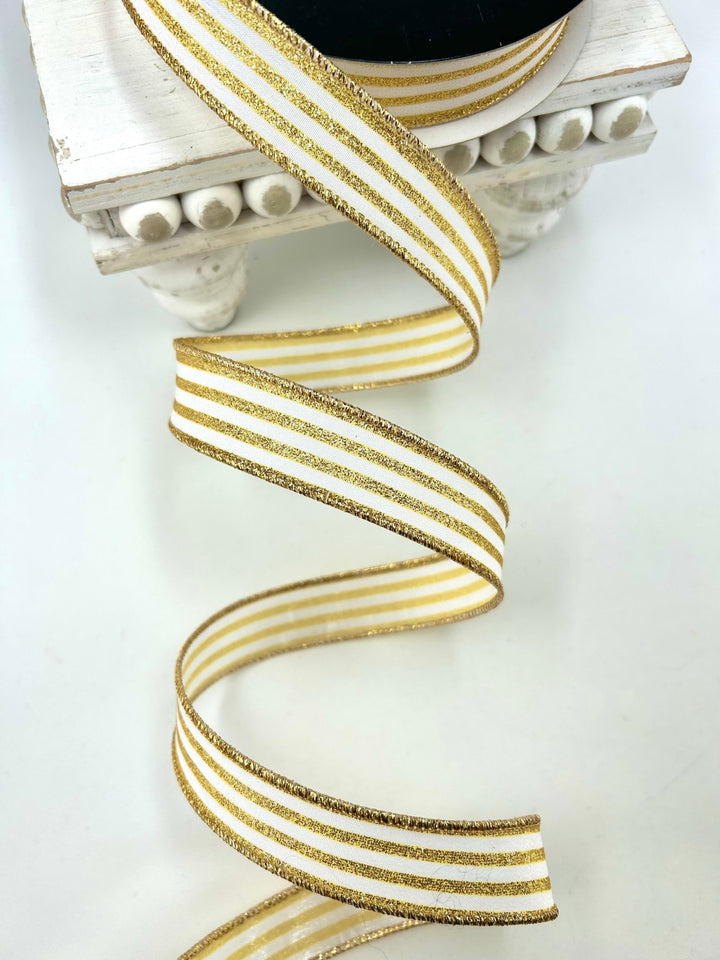 Farrisilk Gold Mini Glitter Stripes Wired Ribbon - 1" - Greenery MarketWired RibbonRS349-50