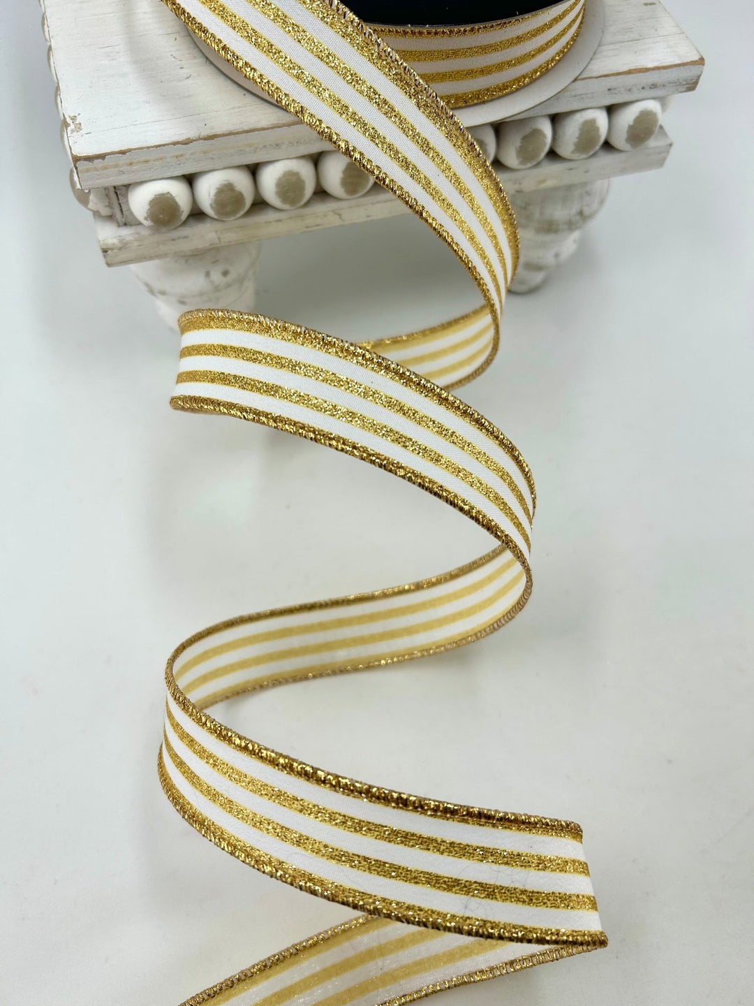 Farrisilk Gold Mini Glitter Stripes Wired Ribbon - 1" - Greenery MarketWired RibbonRS349-50