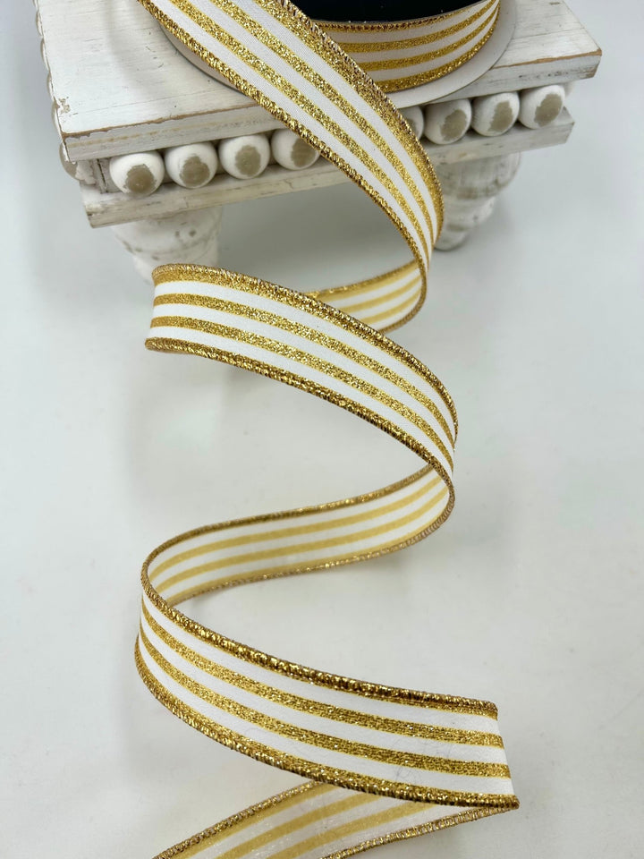 Farrisilk Gold Mini Glitter Stripes Wired Ribbon - 1" - Greenery MarketWired RibbonRS349-50