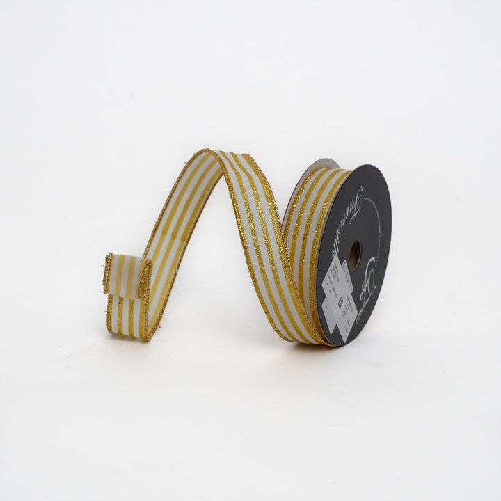 Farrisilk Gold Mini Glitter Stripes Wired Ribbon - 1" - Greenery MarketWired RibbonRS349-50