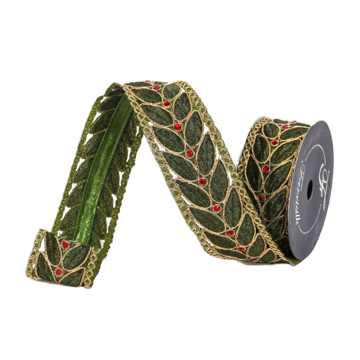 Farrisilk Gold & Olive Laurel Leaf Lace Wired Ribbon - 2.5" - Greenery MarketWired RibbonDR027-50