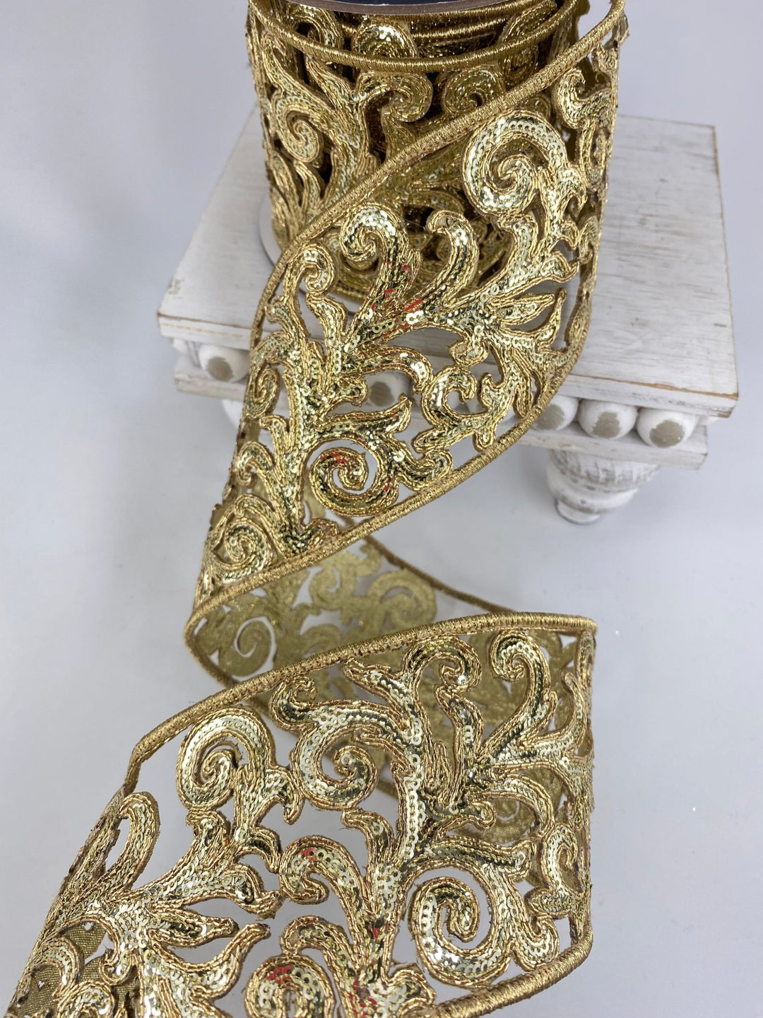 Farrisilk gold sequin acanthus wired ribbon - 4” - Greenery Marketwired ribbonRK745 - 50