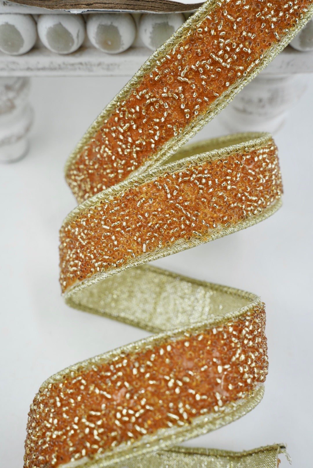 Farrisilk Gold Sprinkles Wired Ribbon - 1" - Greenery MarketWired RibbonRK333-50