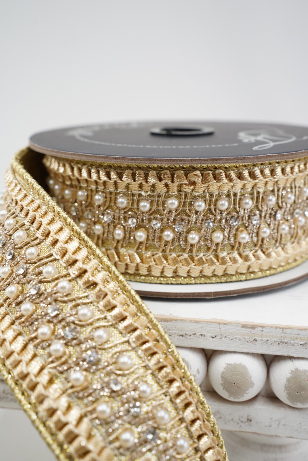 Farrisilk Gold Victorian Pearl Trim Wired Ribbon - 1.75" - Greenery MarketWired RibbonRK797-50