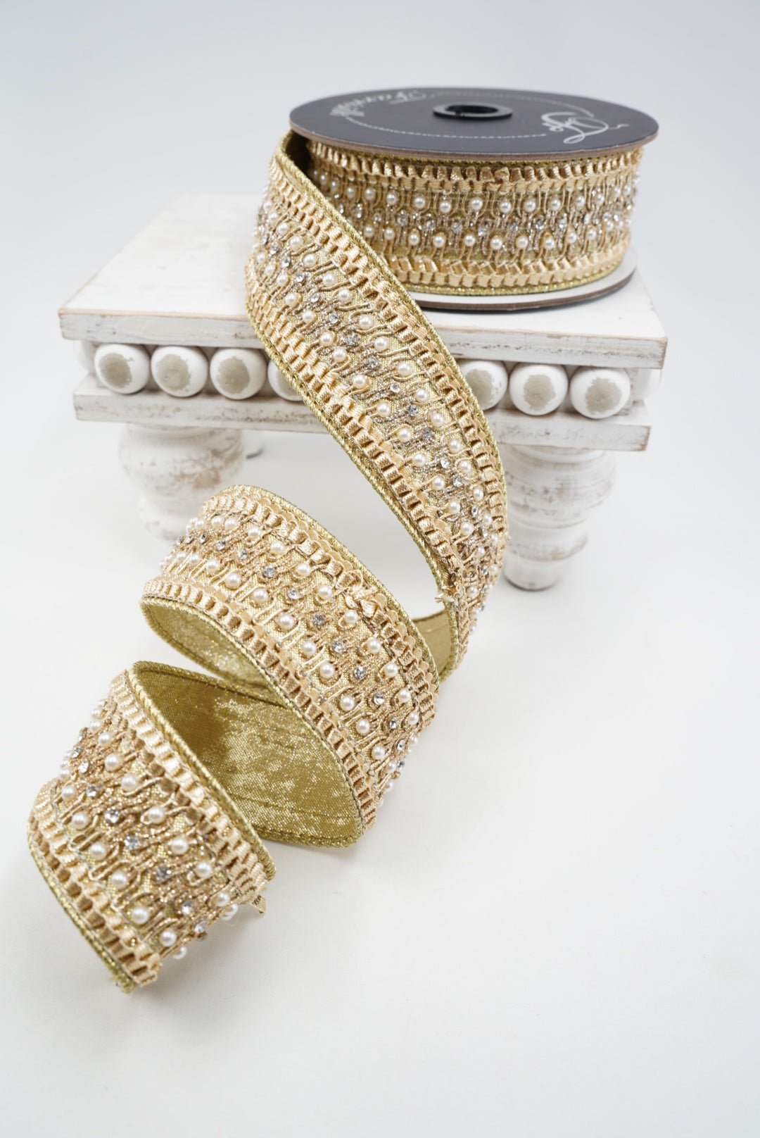Farrisilk Gold Victorian Pearl Trim Wired Ribbon - 1.75" - Greenery MarketWired RibbonRK797-50