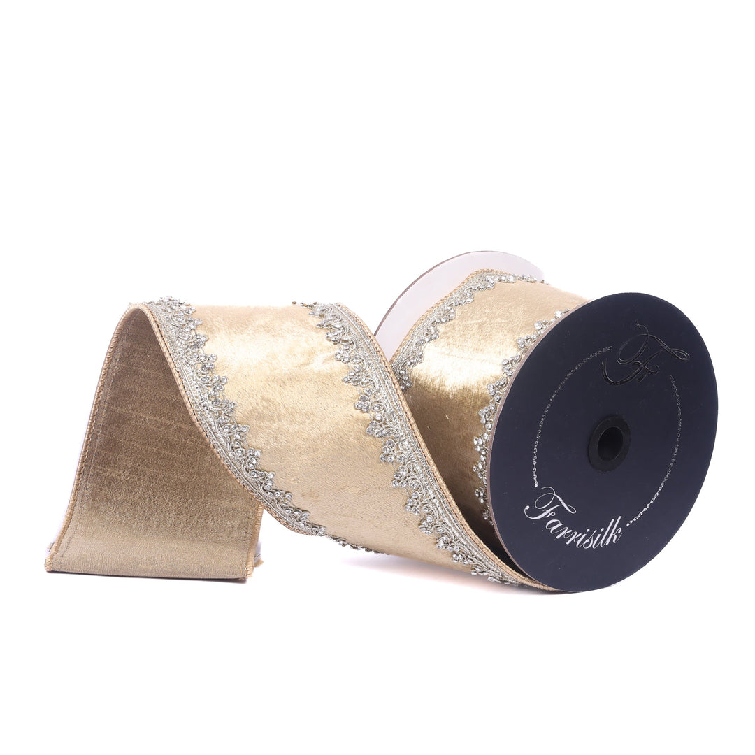 Farrisilk Gold Vintage Diamonds Wired Ribbon - 4" - Greenery MarketWired RibbonRK997-50