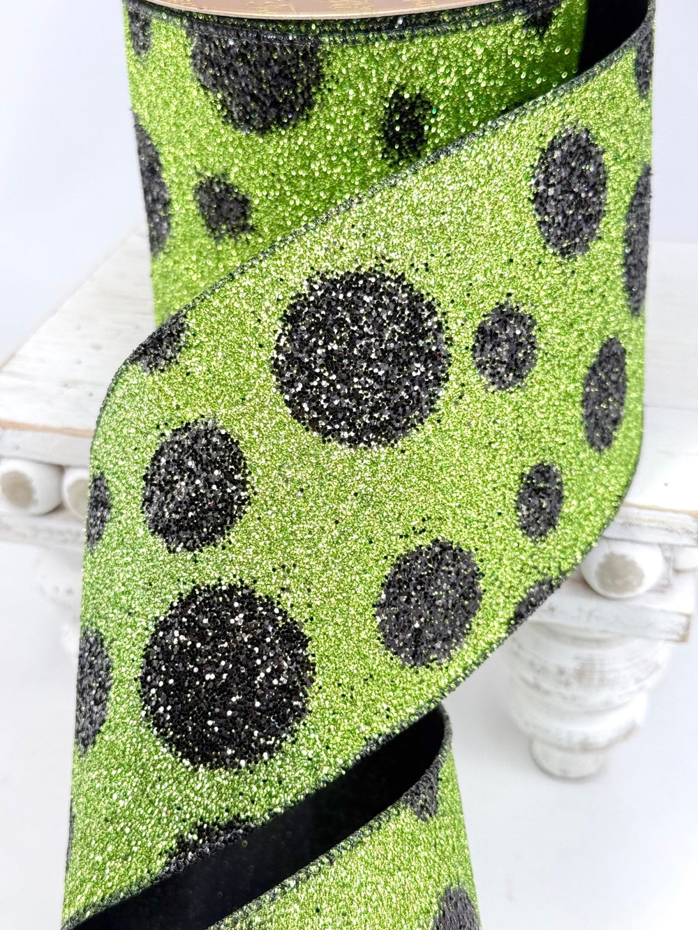 Farrisilk Green dots purple 4” wired ribbon AS - IS - Greenery MarketRibbons & TrimRA280-61