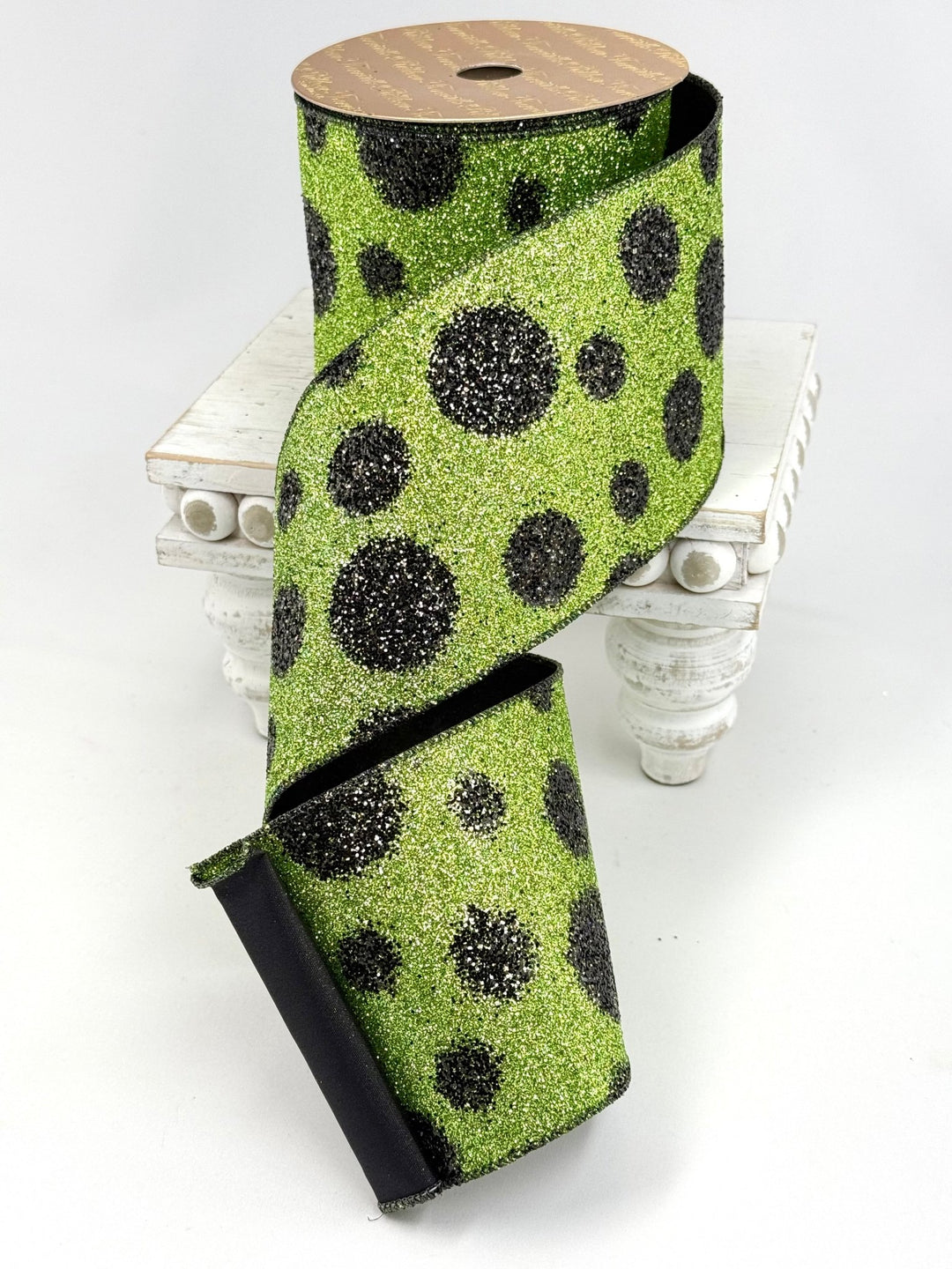 Farrisilk Green dots purple 4” wired ribbon AS - IS - Greenery MarketRibbons & TrimRA280-61