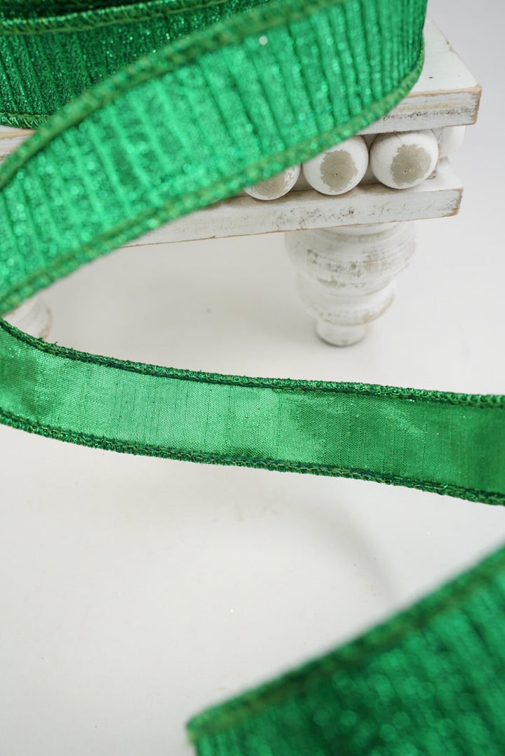 Farrisilk Green Pleated Metallic Wired Ribbon - 1" - Greenery MarketWired RibbonRK437-61