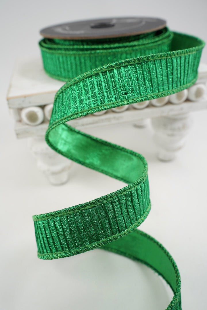 Farrisilk Green Pleated Metallic Wired Ribbon - 1" - Greenery MarketWired RibbonRK437-61