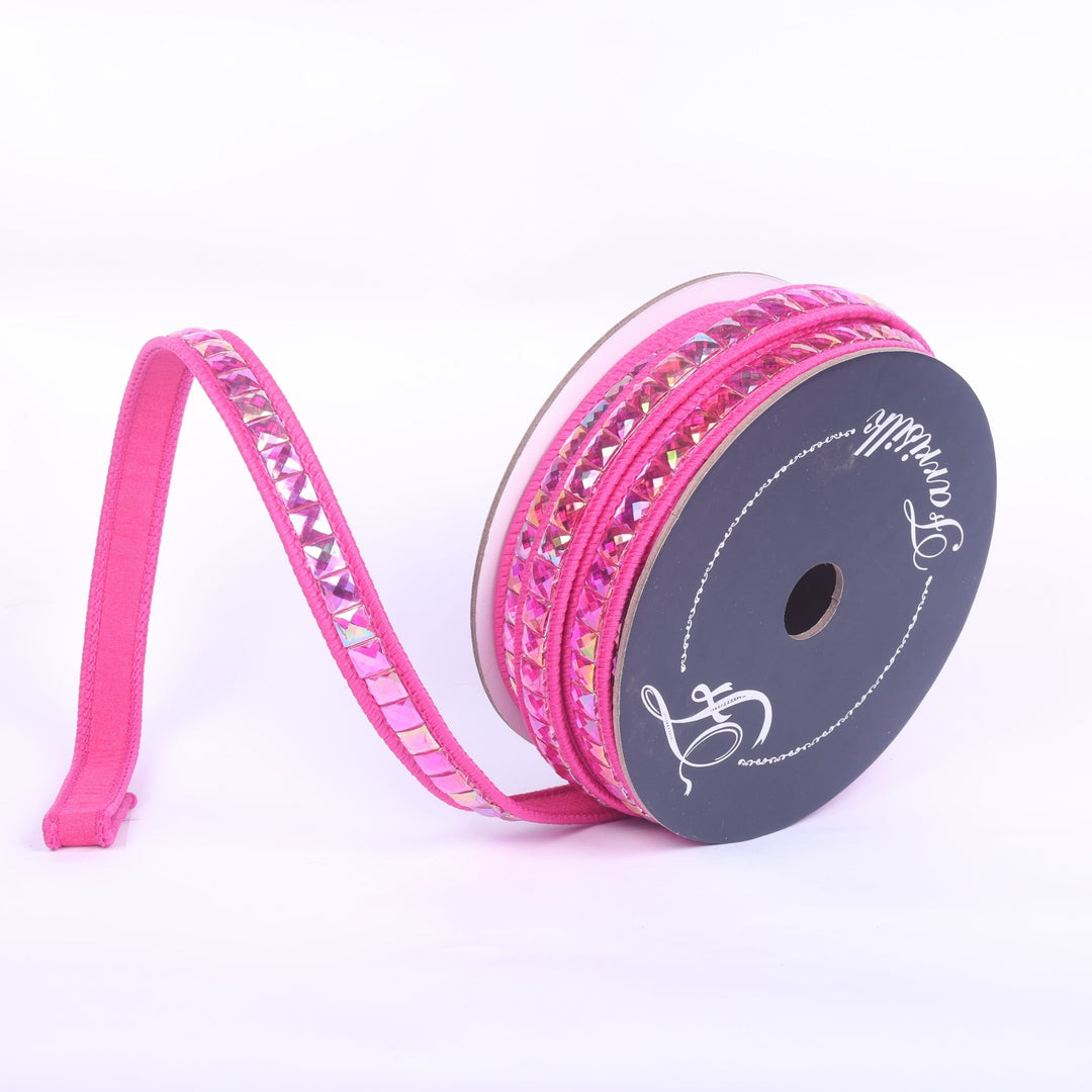 Farrisilk Hot Pink Aurora Gemstones Wired Ribbon - .75" - Greenery MarketWired RibbonRJ018-15