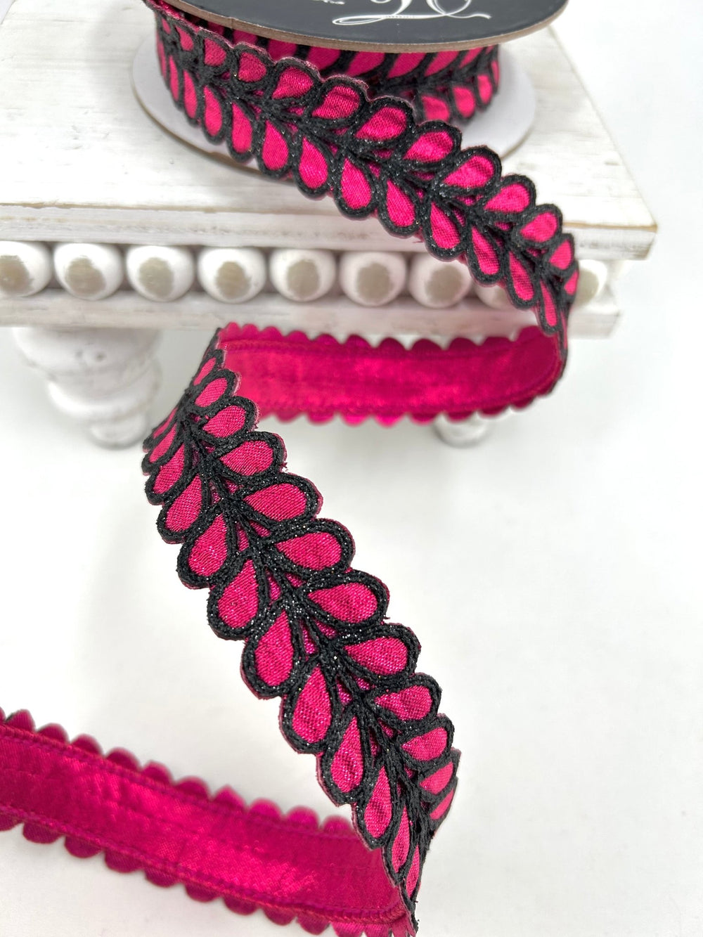 Farrisilk Hot Pink & Black Dorsum Wired Ribbon - 1" - Greenery MarketWired RibbonHR067-15
