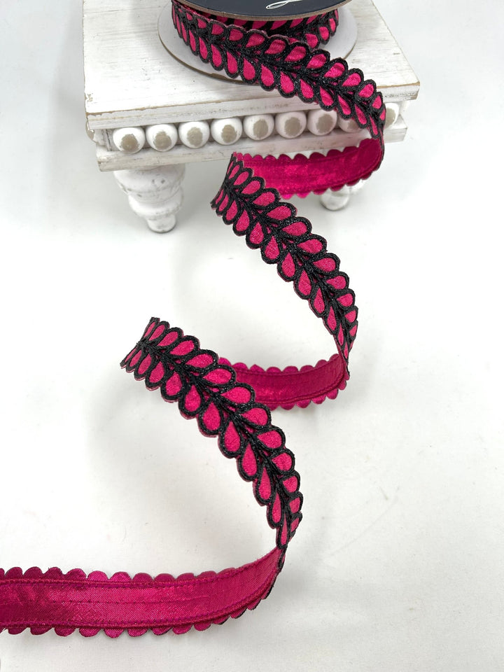 Farrisilk Hot Pink & Black Dorsum Wired Ribbon - 1" - Greenery MarketWired RibbonHR067-15