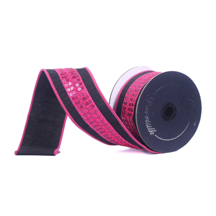 Farrisilk Hot Pink & Black Hoo Who Wired Ribbon - 2.5" - Greenery MarketWired RibbonHR055-88