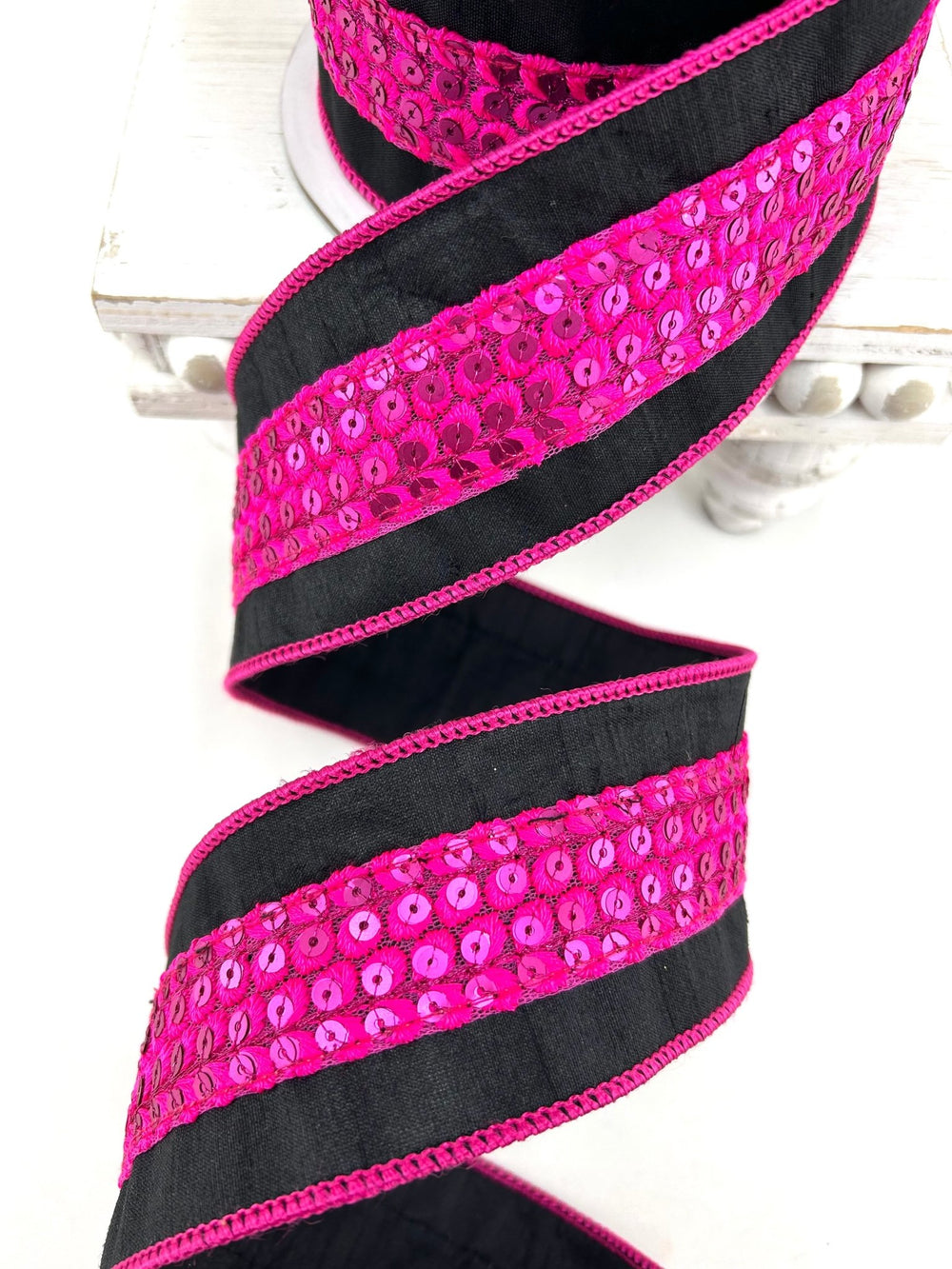 Farrisilk Hot Pink & Black Hoo Who Wired Ribbon - 2.5" - Greenery MarketWired RibbonHR055-88