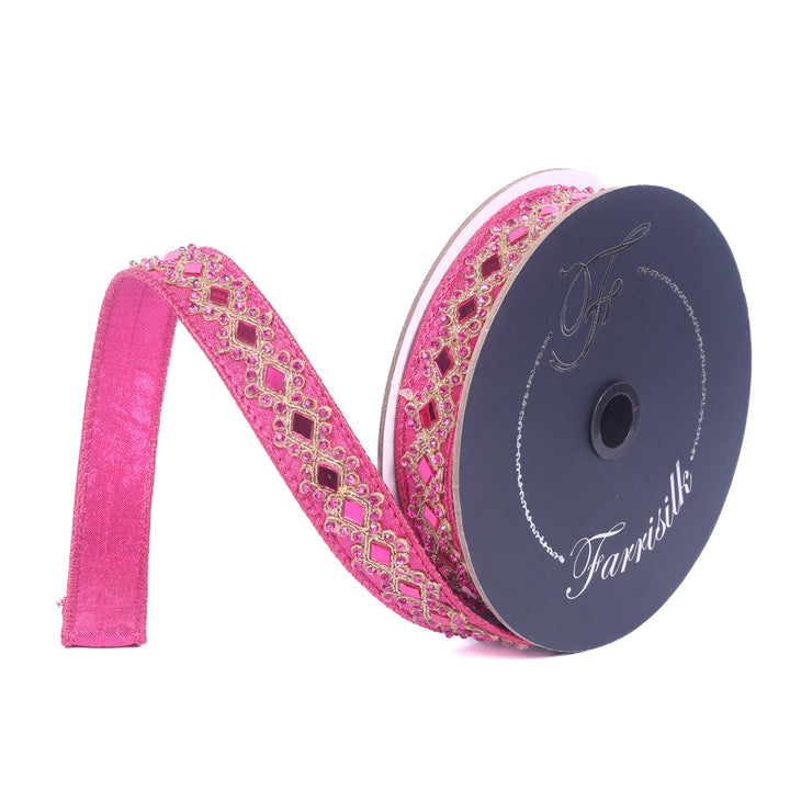 Farrisilk Hot Pink Diamond Light Wired Ribbon - 0.75" - Greenery MarketWired RibbonRJ004-15