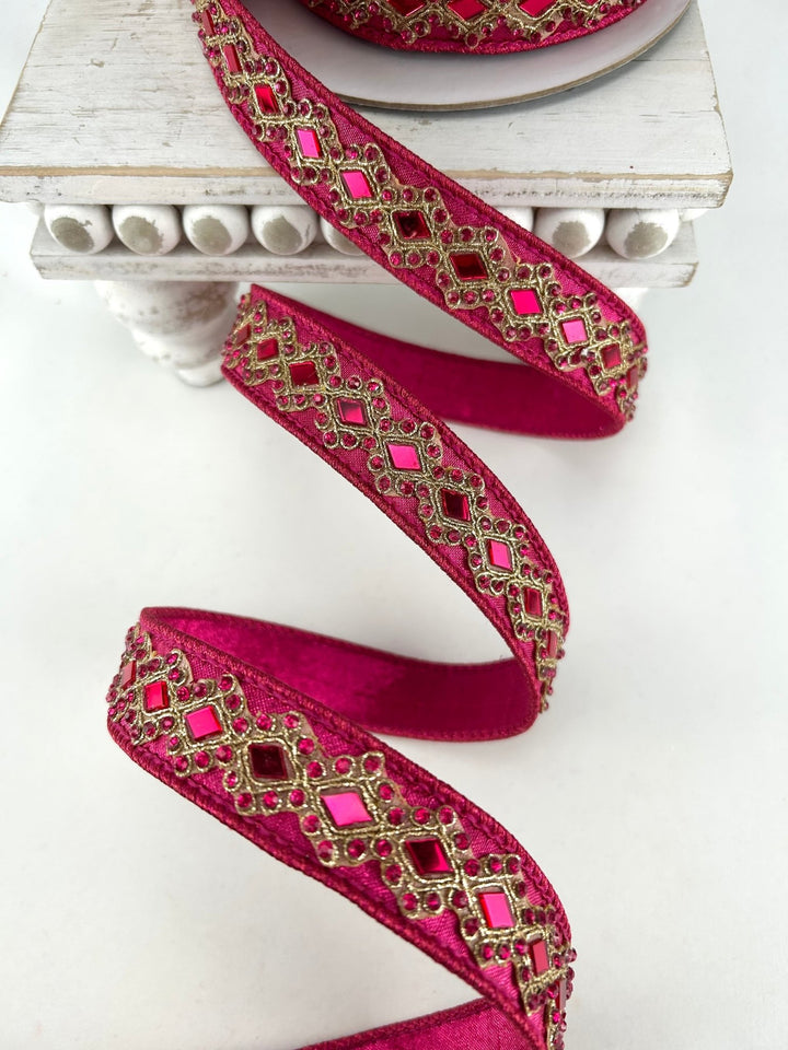 Farrisilk Hot Pink Diamond Light Wired Ribbon - 0.75" - Greenery MarketWired RibbonRJ004-15