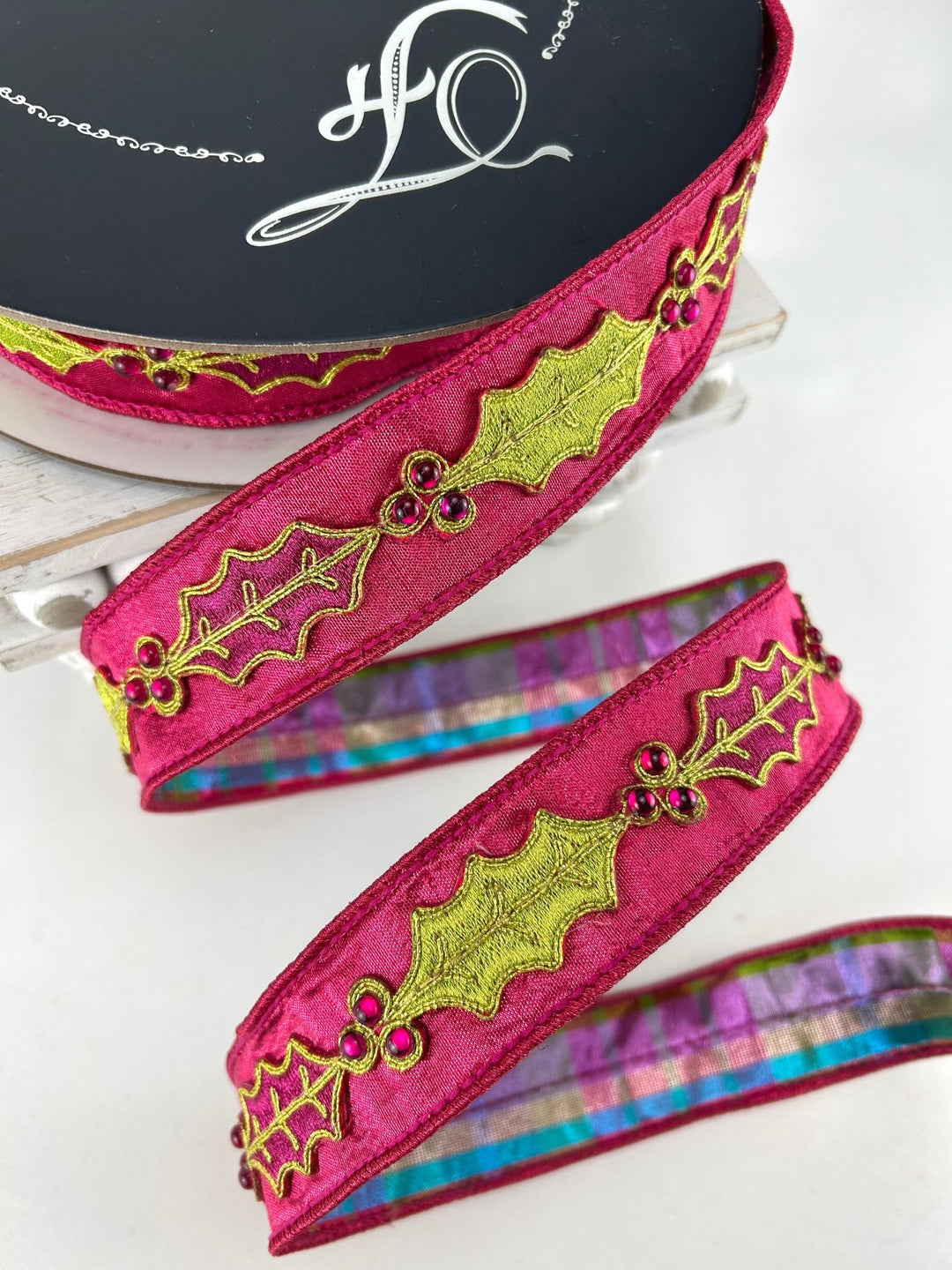 Farrisilk Hot Pink Jolly Holly Wired Ribbon - 1.5" - Greenery MarketWired RibbonRK669-08