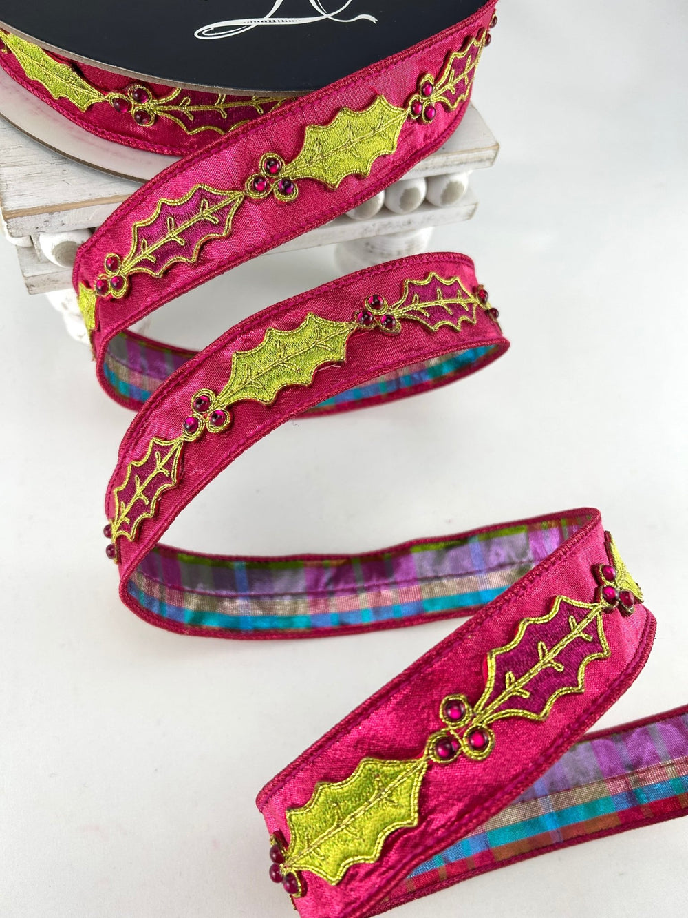 Farrisilk Hot Pink Jolly Holly Wired Ribbon - 1.5" - Greenery MarketWired RibbonRK669-08