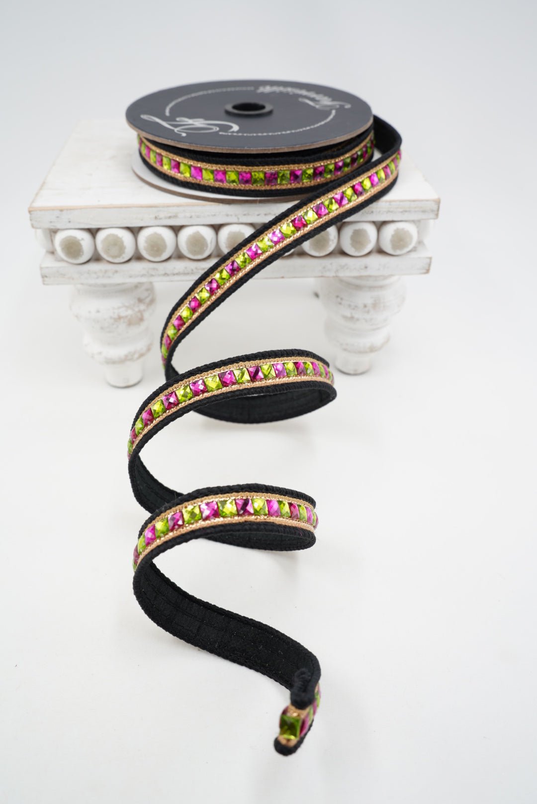 Farrisilk Hot Pink & Lime Bedazzled Wired Ribbon - .75" - Greenery MarketWired RibbonHR053-61