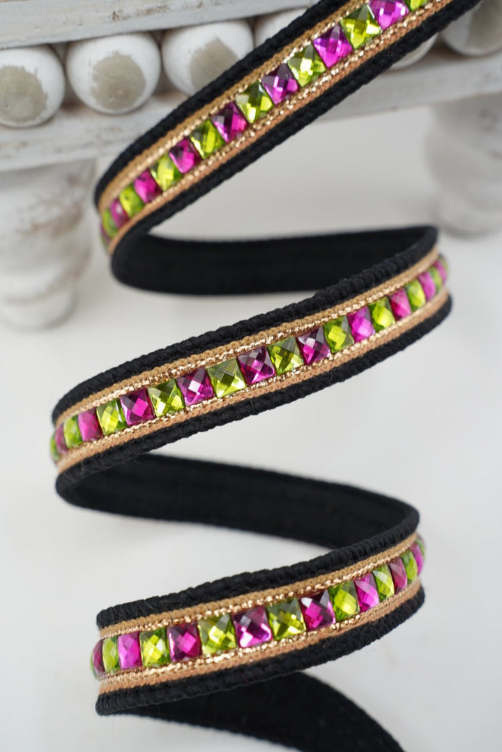 Farrisilk Hot Pink & Lime Bedazzled Wired Ribbon - .75" - Greenery MarketWired RibbonHR053-61