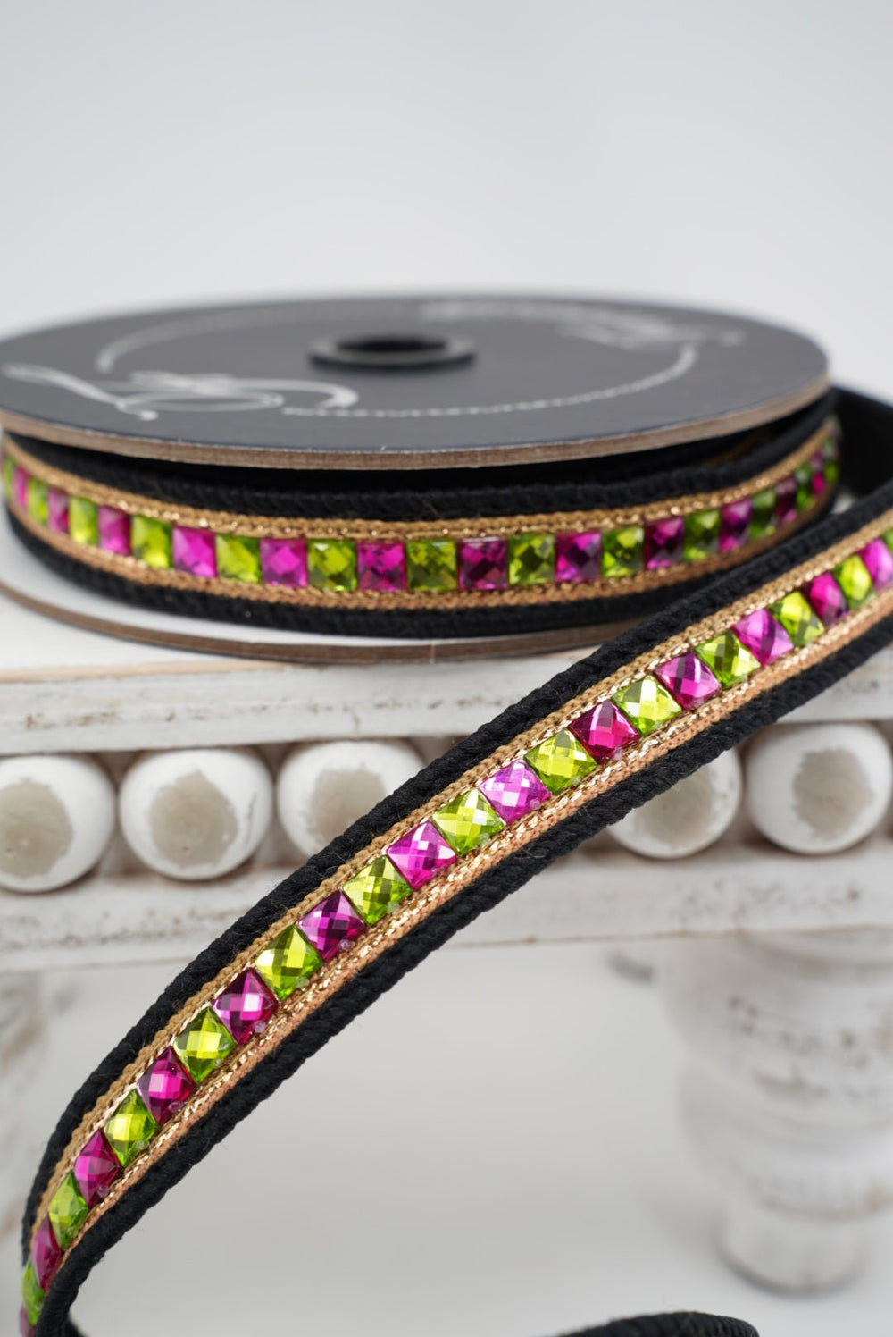 Farrisilk Hot Pink & Lime Bedazzled Wired Ribbon - .75" - Greenery MarketWired RibbonHR053-61