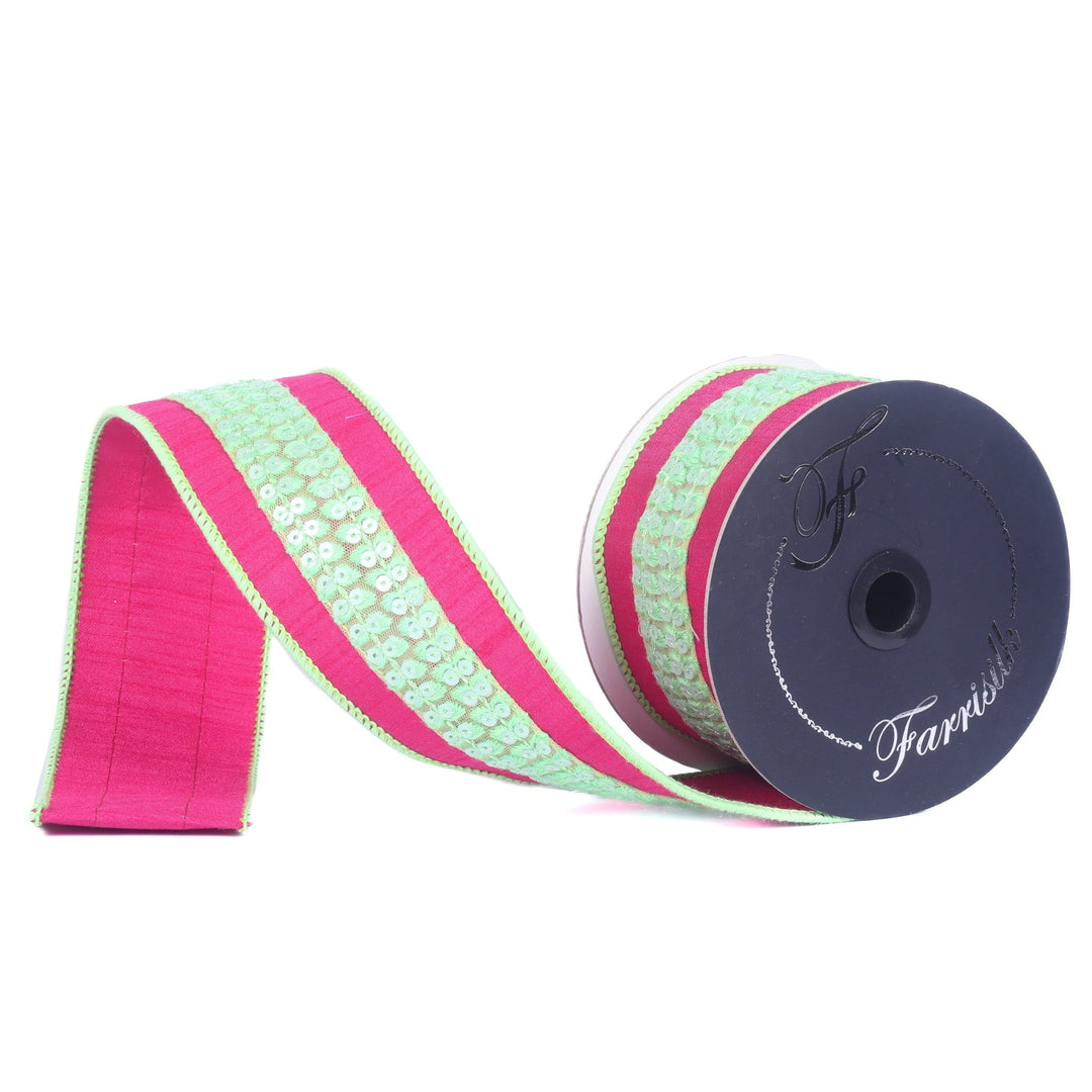 Farrisilk Hot Pink & Lime Hoo Who Wired Ribbon - 2.5" - Greenery MarketWired RibbonHR055-15