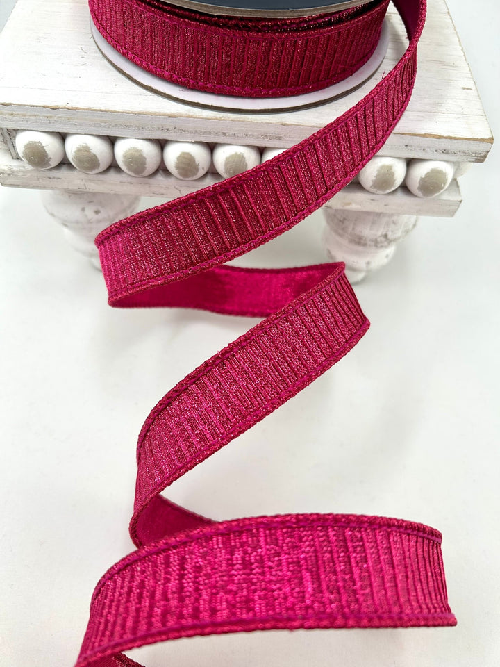 Farrisilk Hot Pink Pleated Metallic Wired Ribbon - 1" - Greenery MarketWired RibbonRK437-08