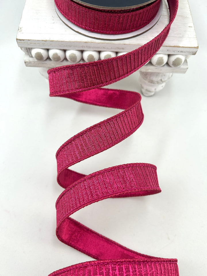 Farrisilk Hot Pink Pleated Metallic Wired Ribbon - 1" - Greenery MarketWired RibbonRK437-08