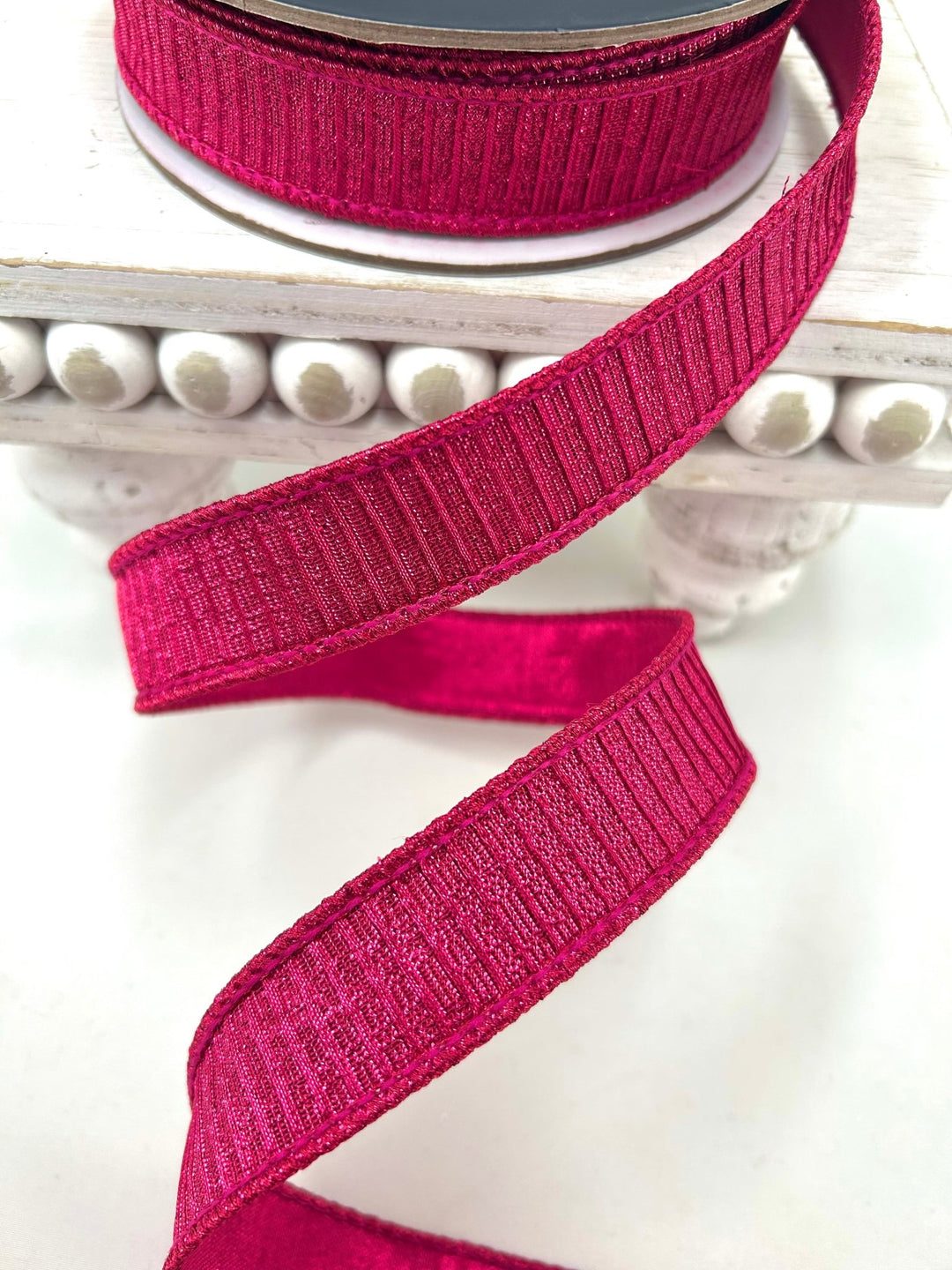 Farrisilk Hot Pink Pleated Metallic Wired Ribbon - 1" - Greenery MarketWired RibbonRK437-08