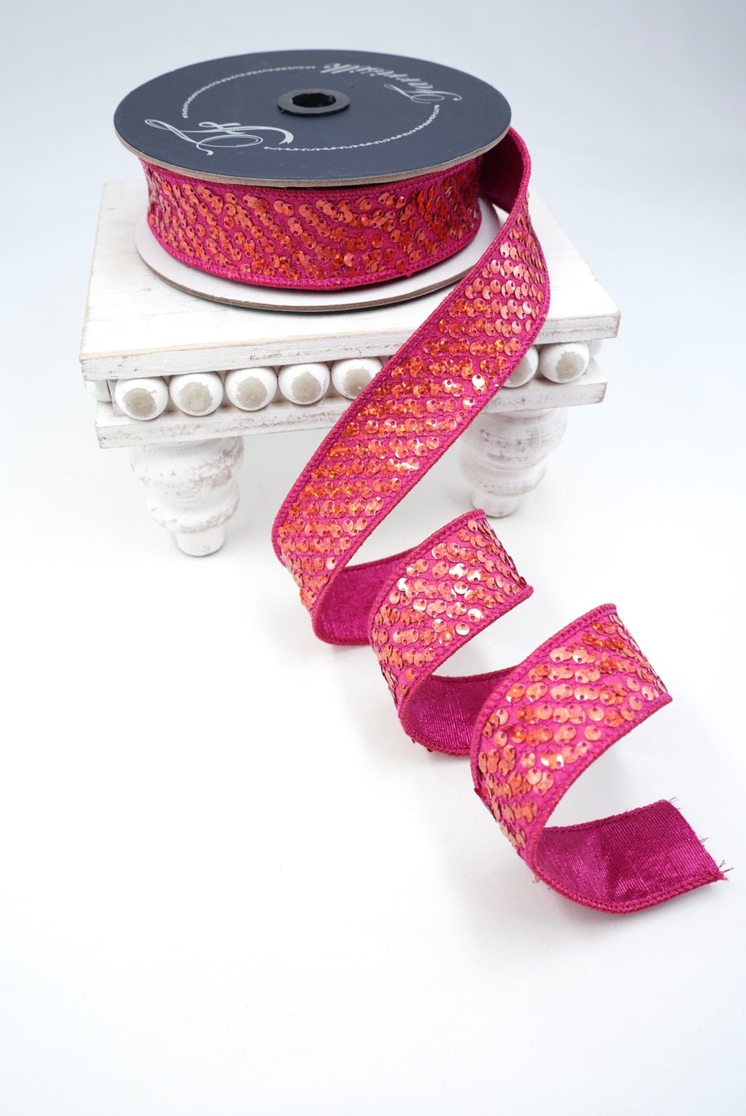 Farrisilk Hot Pink Sequin Flash Wired Ribbon - 1" - Greenery MarketWired RibbonRK636-08