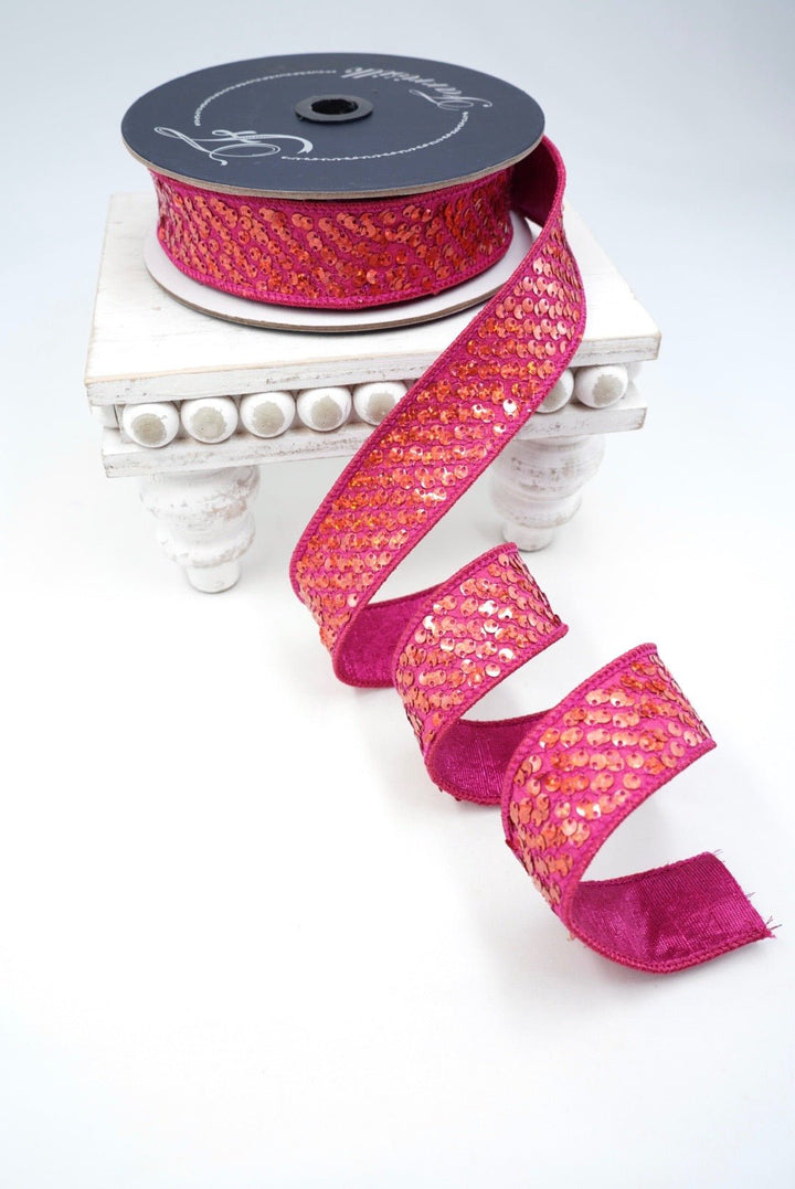Farrisilk Hot Pink Sequin Flash Wired Ribbon - 1" - Greenery MarketWired RibbonRK636-08