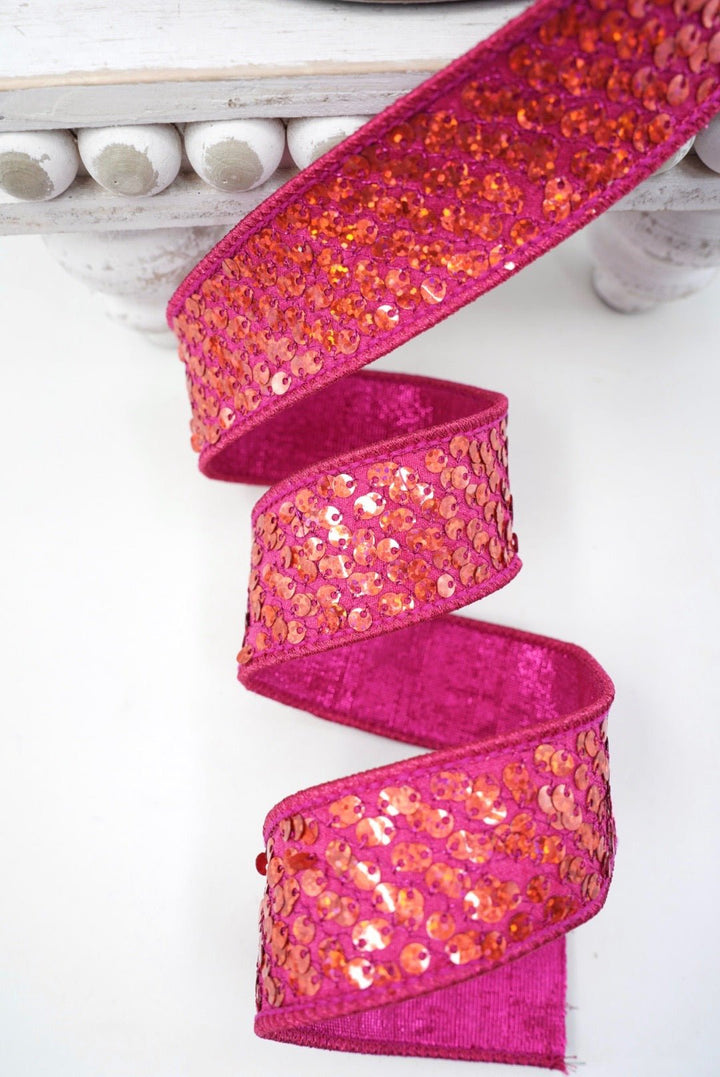 Farrisilk Hot Pink Sequin Flash Wired Ribbon - 1" - Greenery MarketWired RibbonRK636-08