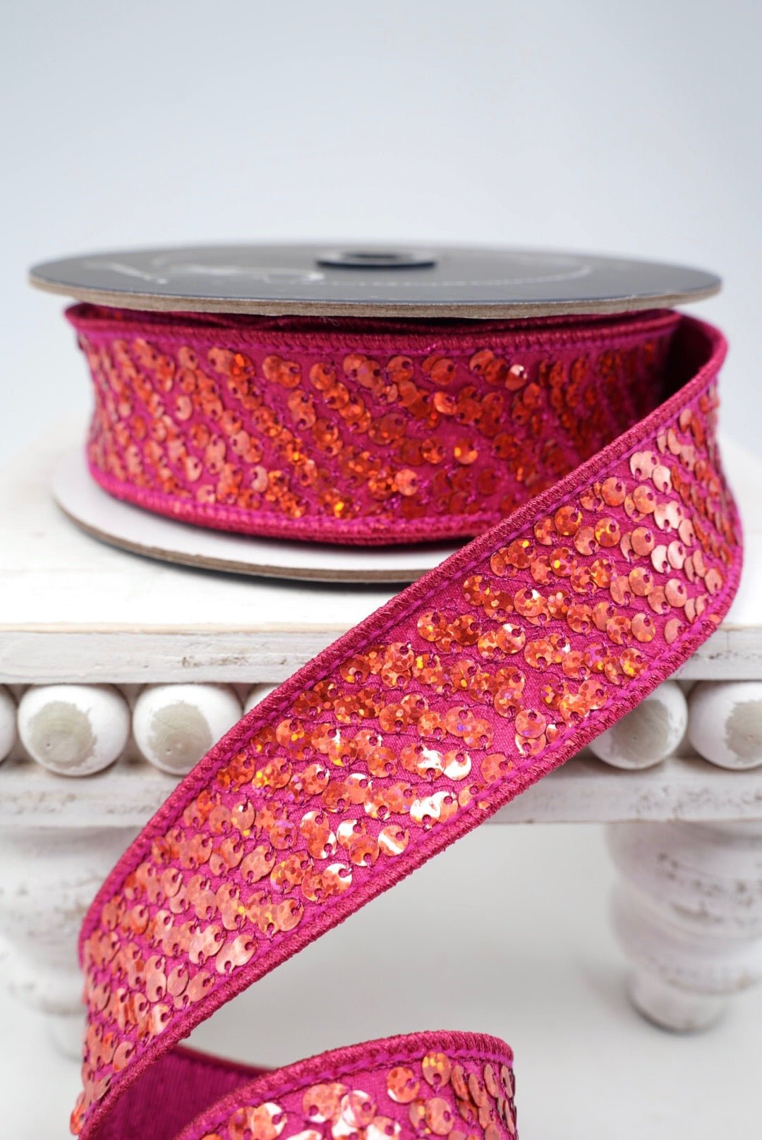 Farrisilk Hot Pink Sequin Flash Wired Ribbon - 1" - Greenery MarketWired RibbonRK636-08