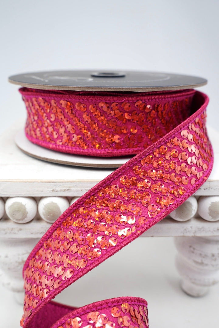 Farrisilk Hot Pink Sequin Flash Wired Ribbon - 1" - Greenery MarketWired RibbonRK636-08