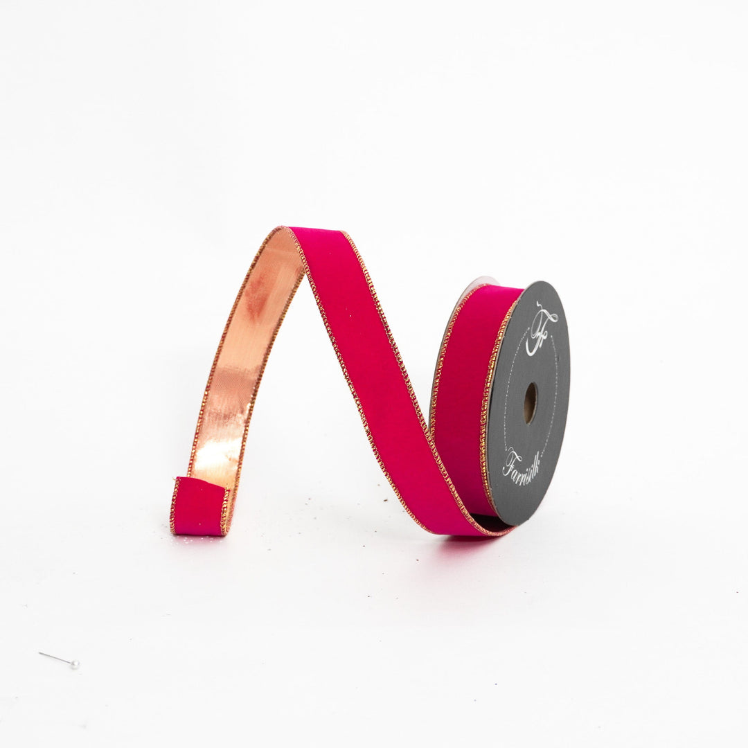 Farrisilk Hot Pink Suede Velvet Wired Ribbon - 1" - Greenery MarketWired RibbonRS290-15
