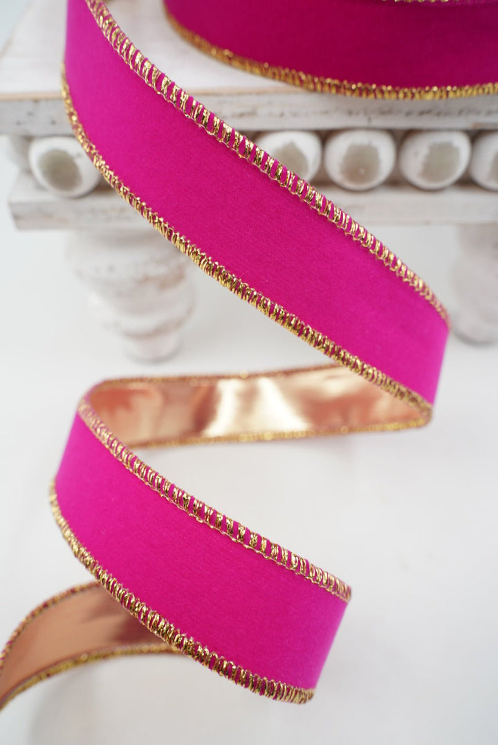 Farrisilk Hot Pink Suede Velvet Wired Ribbon - 1" - Greenery MarketWired RibbonRS290-15
