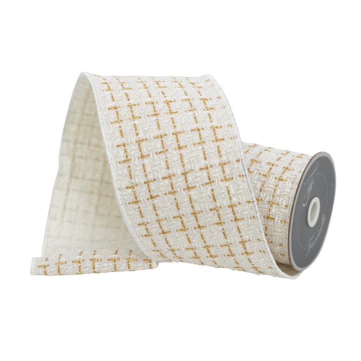 Farrisilk Ivory Chateau Tweed Wired Ribbon - 4" - Greenery MarketWired RibbonRC099-62