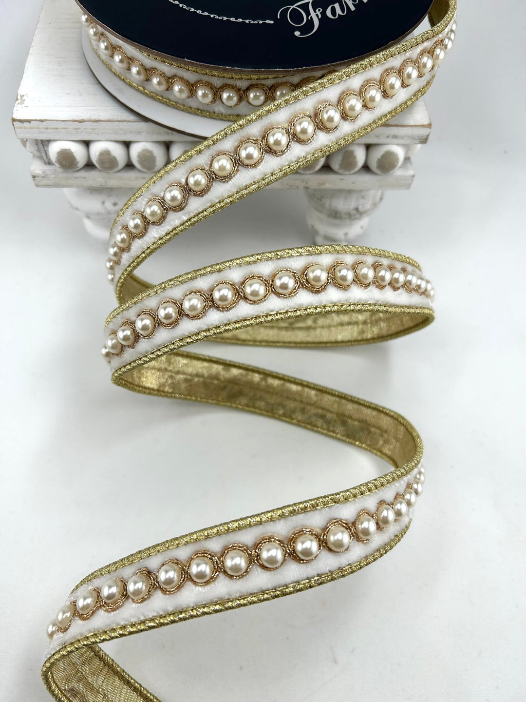 Farrisilk Ivory Pearl Borders Wired Ribbon - 1" - Greenery MarketWired RibbonRK316-62