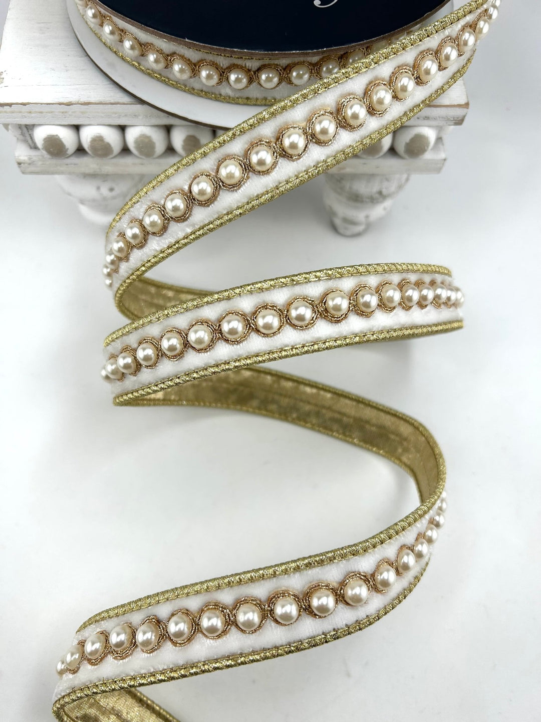 Farrisilk Ivory Pearl Borders Wired Ribbon - 1" - Greenery MarketWired RibbonRK316-62