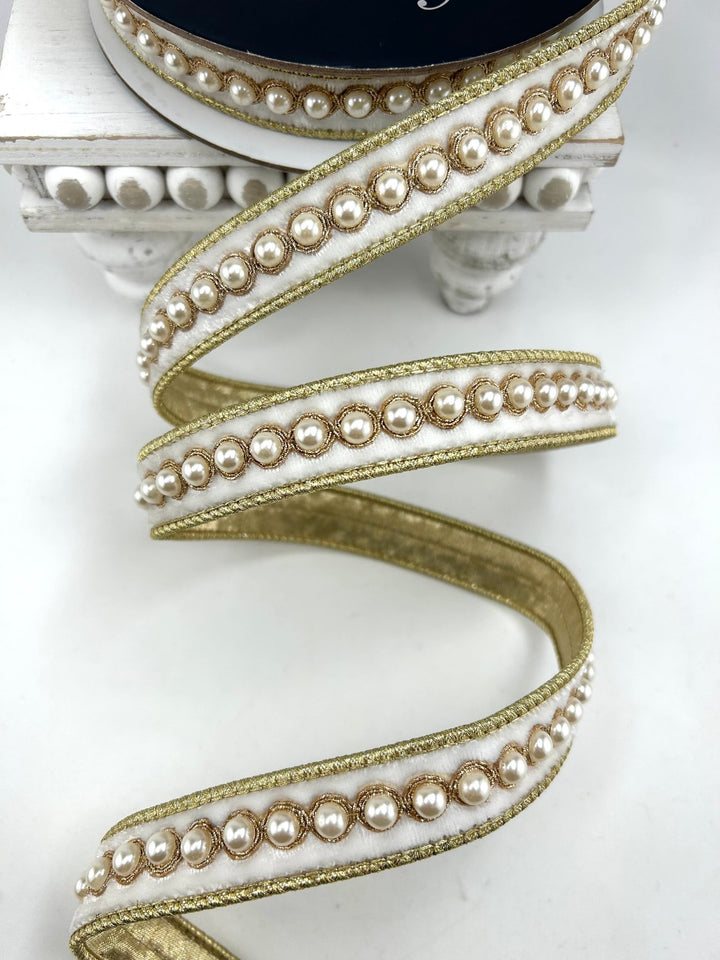 Farrisilk Ivory Pearl Borders Wired Ribbon - 1" - Greenery MarketWired RibbonRK316-62