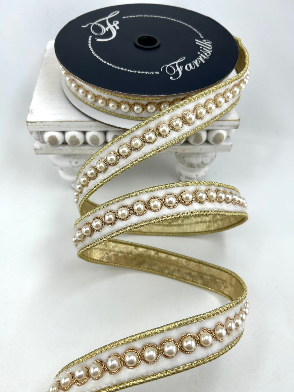 Farrisilk Ivory Pearl Borders Wired Ribbon - 1" - Greenery MarketWired RibbonRK316-62