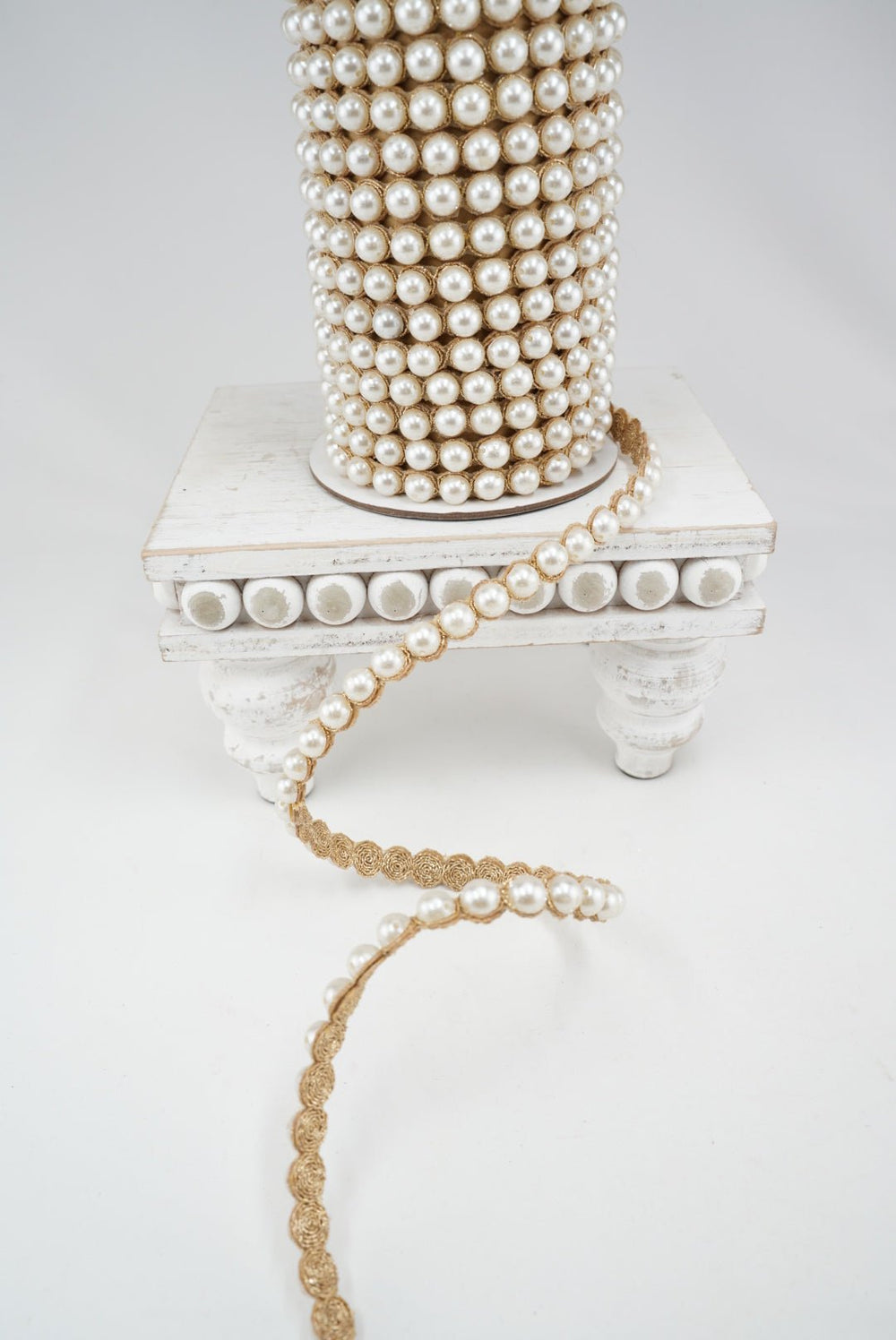 Farrisilk Ivory Pearl Garland Wired Ribbon Garland - .5" - Greenery MarketWired RibbonRK918-62