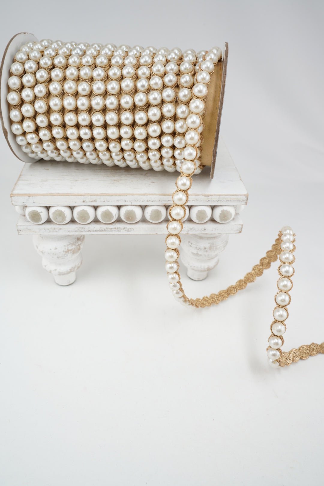 Farrisilk Ivory Pearl Garland Wired Ribbon Garland - .5" - Greenery MarketWired RibbonRK918-62