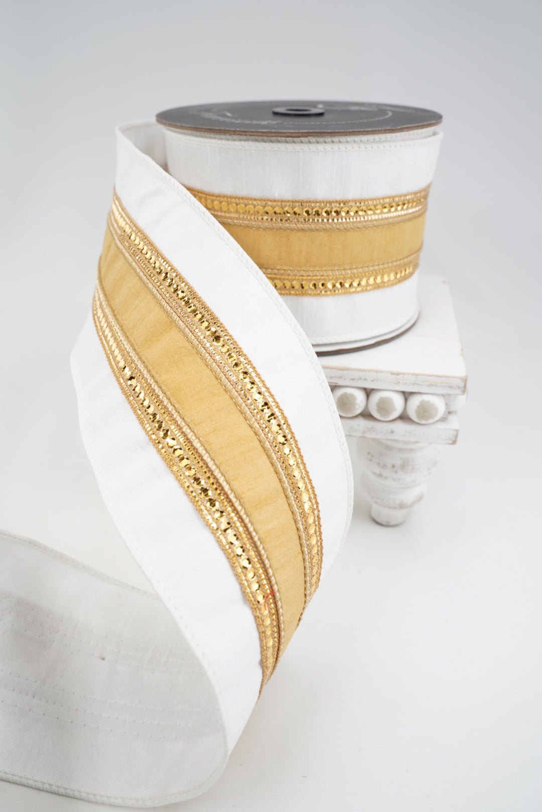 Farrisilk Ivory Twinkle Borders Wired Ribbon - 4" - Greenery MarketWired RibbonRK904-62