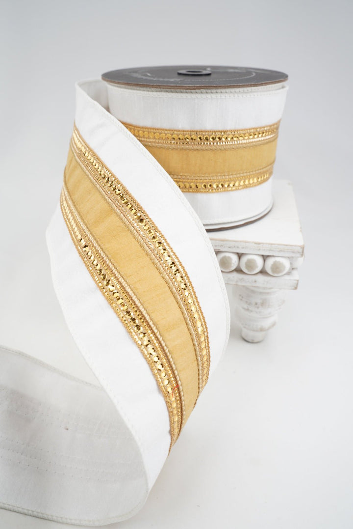 Farrisilk Ivory Twinkle Borders Wired Ribbon - 4" - Greenery MarketWired RibbonRK904-62