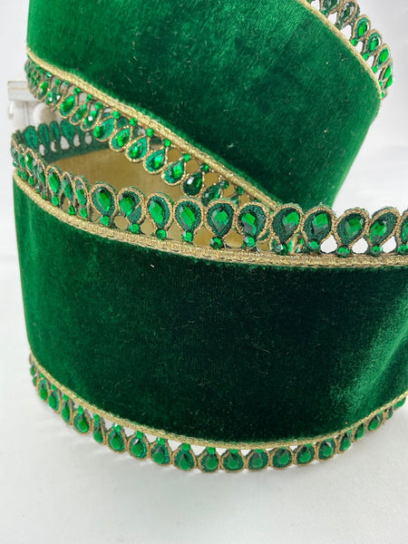 Farrisilk jewel border on emerald green velvet ribbon - 4