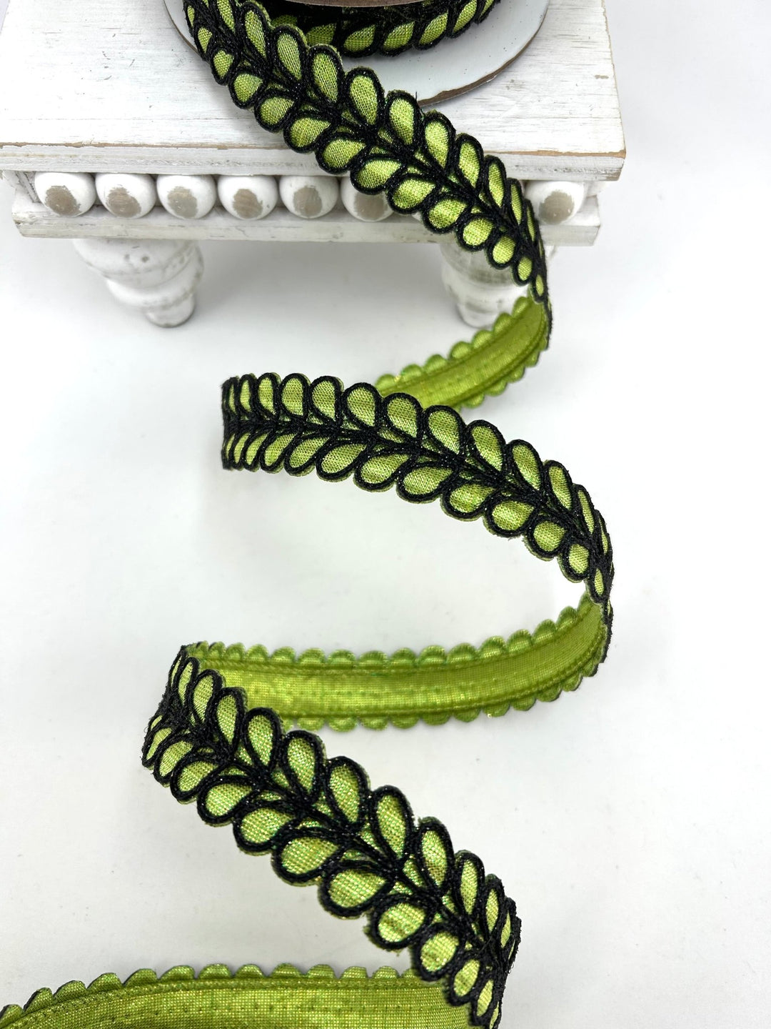 Farrisilk Lime Green & Black Dorsum Wired Ribbon - 1" - Greenery MarketWired RibbonHR067-61