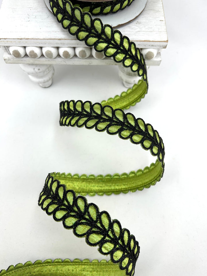 Farrisilk Lime Green & Black Dorsum Wired Ribbon - 1" - Greenery MarketWired RibbonHR067-61